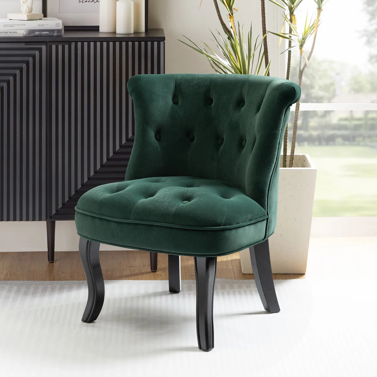 Grenier Traditional Velvet Upholstered Wingback Side Chair with Button-Tufted | Wayfair North America