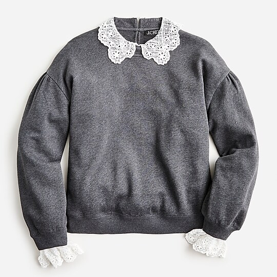 Lace-collar crewneck sweatshirt | J. Crew US
