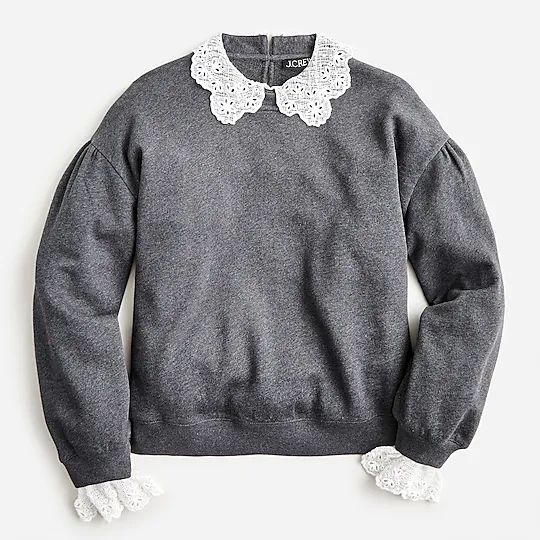 Lace-collar crewneck sweatshirt | J.Crew US