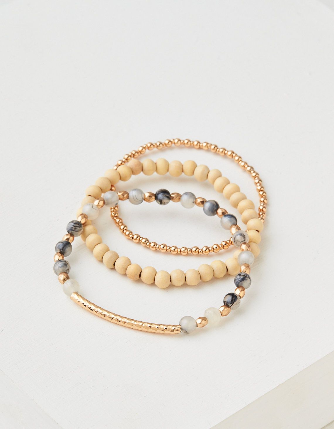 AEO Metallic + Wood Bracelets 3-Pack | American Eagle Outfitters (US & CA)