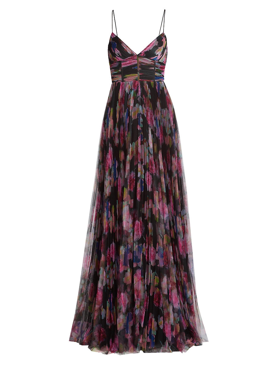 Women's Yvonne Floral Pleated Tulle Gown - Black Starry Rose - Size 8 | Saks Fifth Avenue