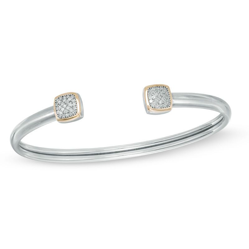 1/5 CT. T.W. Diamond Square Cluster Cuff in Sterling Silver and 14K Gold | Zales