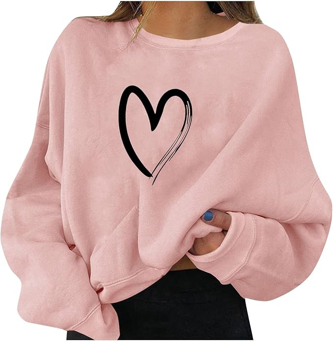 YUTANRAL Valentines Day Gifts for Her 2023 Cute Graphic Long Sleeve Crewneck Sweatshirts Blouses ... | Amazon (US)
