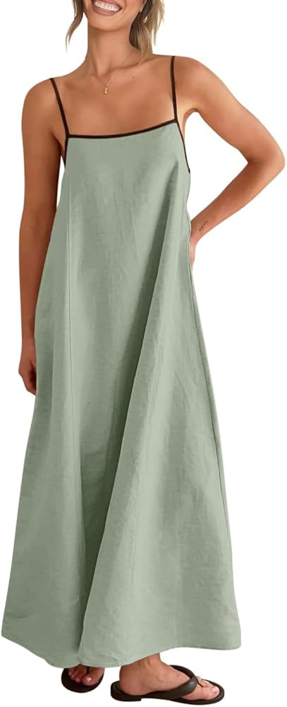 Shy Velvet Women's 2025 Summer Linen Maxi Dress Contrast Spaghetti Strap Dress Backless Sleeveles... | Amazon (US)