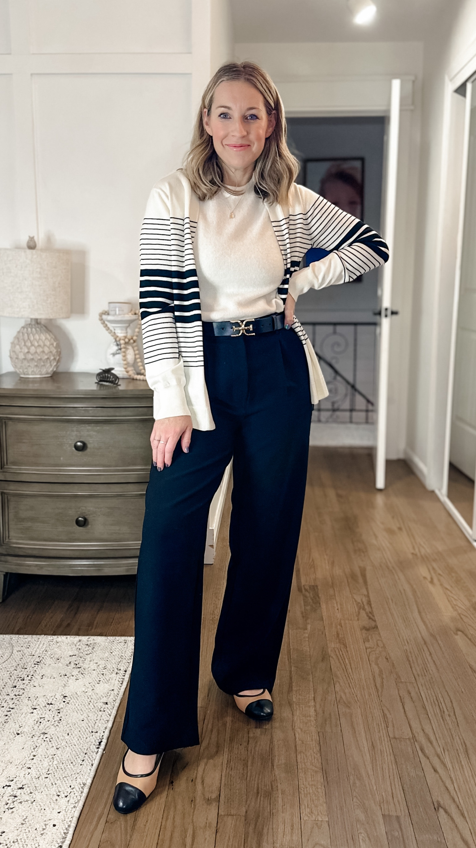 Teacher winter work outfit! So comfy and super soft! Small cardigan and top. Medium trousers. Obsessed with this belt 😍 

#LTKfindsunder50 #LTKstyletip #LTKworkwear