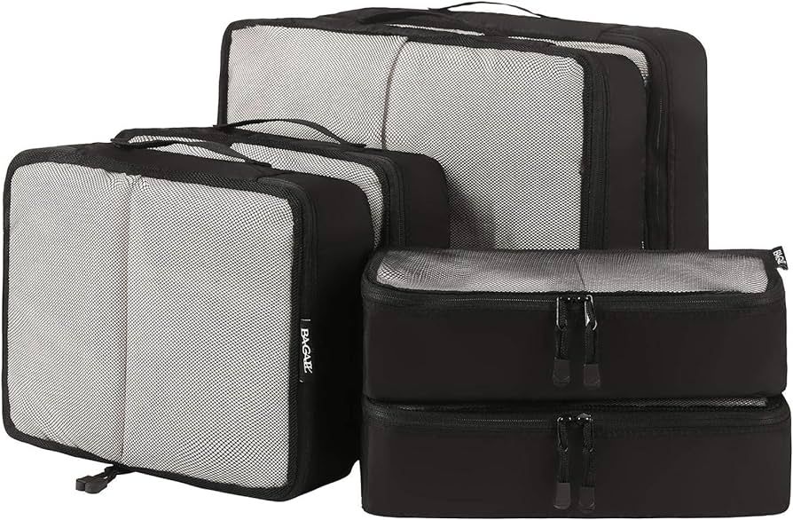 BAGAIL 6 Set Packing Cubes,3 Various Sizes Travel Luggage Packing Organizers(Black) | Amazon (US)