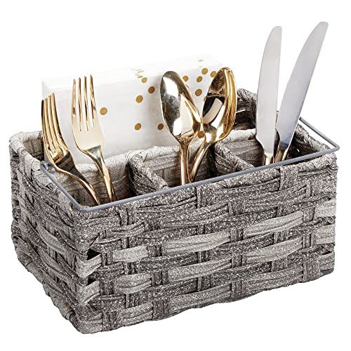 mDesign Plastic Woven Cutlery Storage Organizer Caddy Tote Bin Basket for Kitchen Table, Cabinet, Pa | Amazon (US)