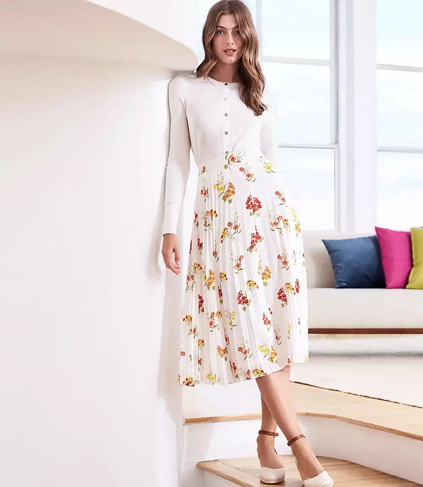 Bouquet Pleated Midi Skirt | LOFT