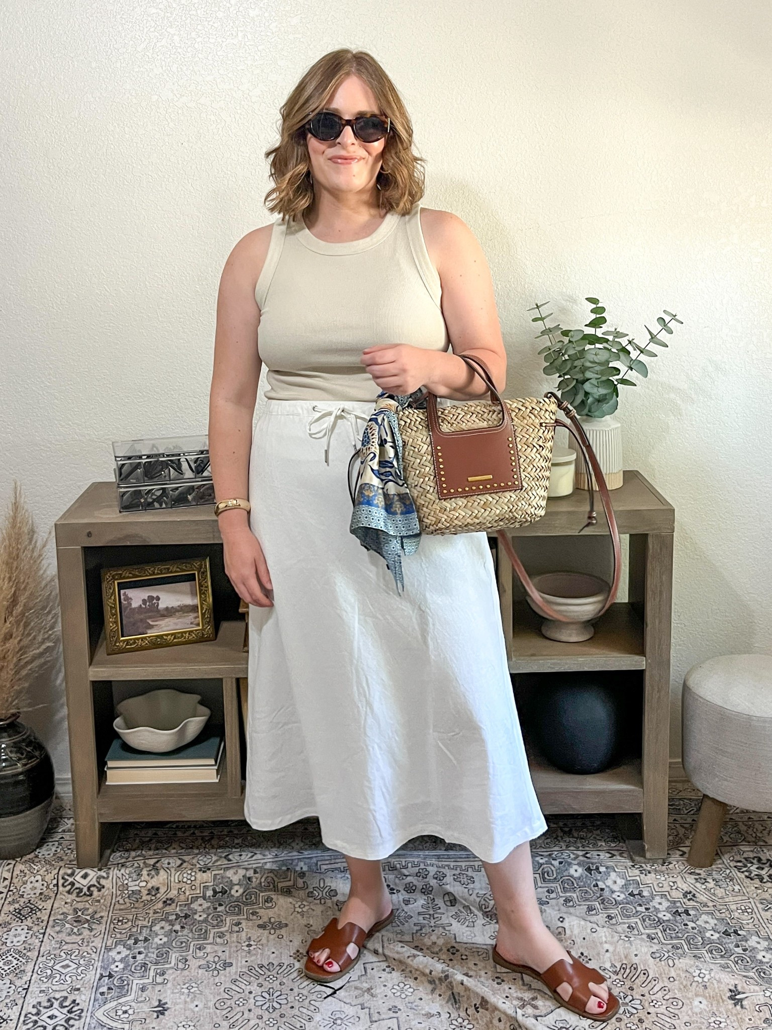 Elevated casual summer look// tank + linen midi skirt 

Wearing L in both (tts) bag is from TJ Maxx, linked similar. 

#LTKSummerEdit #LTKSeasonal #LTKMidsize