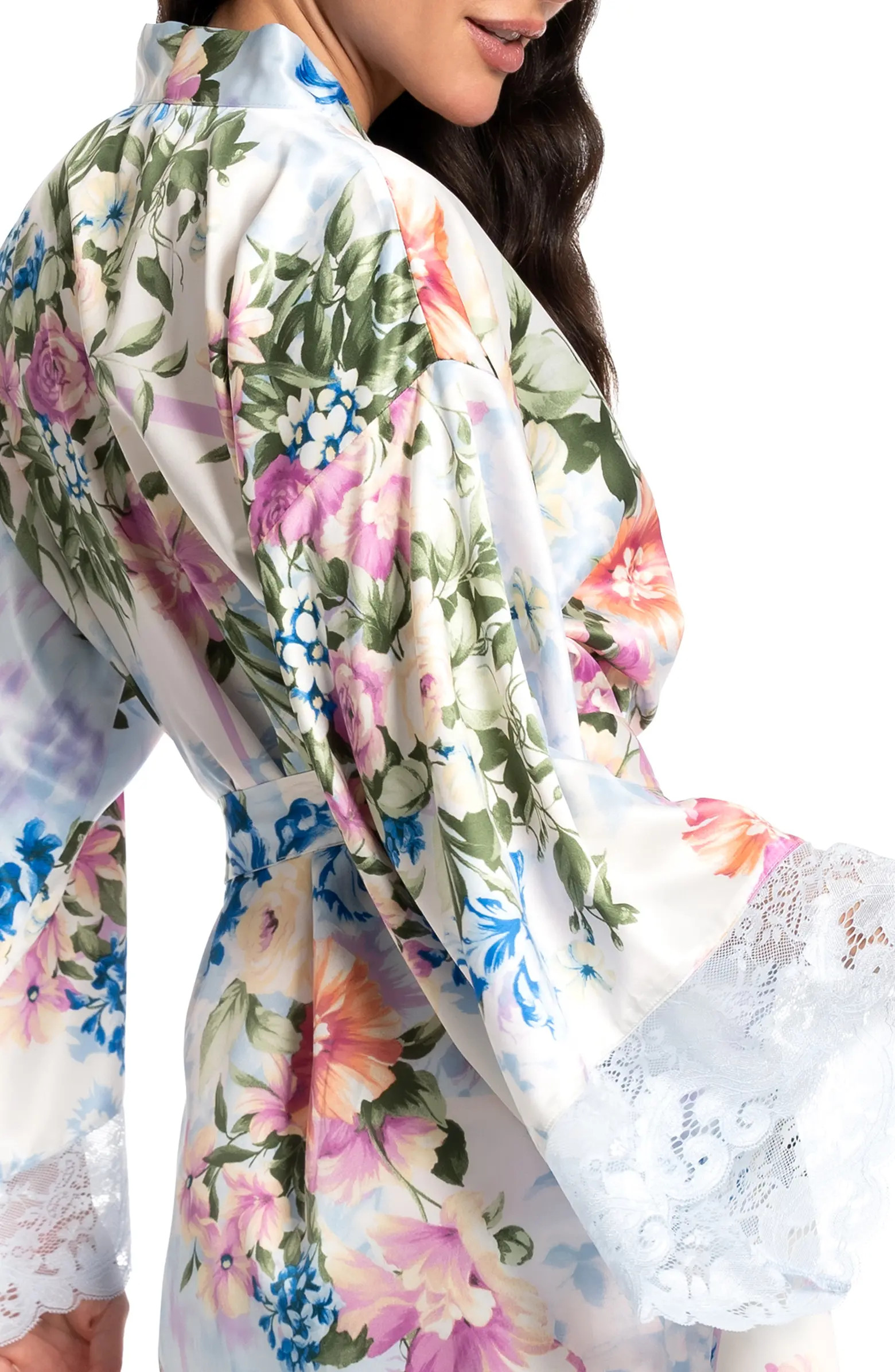 Amour Floral Lace Trim Satin Wrap | Nordstrom