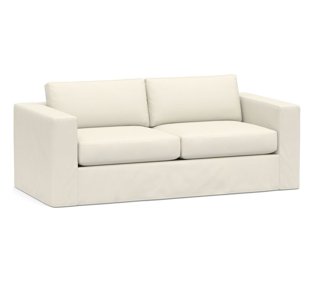 Carmel Square Arm Slipcovered Sofa 86.5", Down Blend Wrapped Cushions, Textured Twill Ivory | Pottery Barn (US)