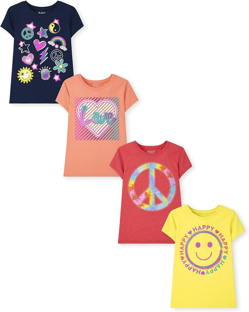 The Childrens Place Girls Kindness, Love, Equality Short Sleeve Graphic T shirts Pack 4 | Amazon (US)