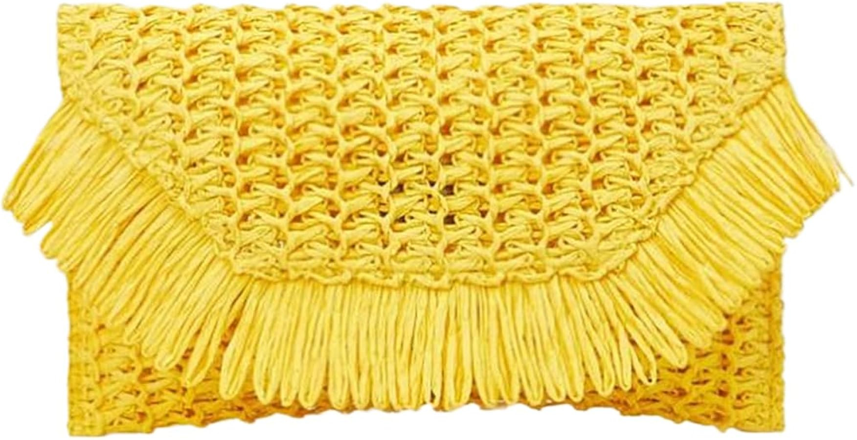 RomanticDesign Women Straw Woven Clutch Lightweight Summer Vacation Beach Bag Tassel Purse for Tr... | Amazon (US)