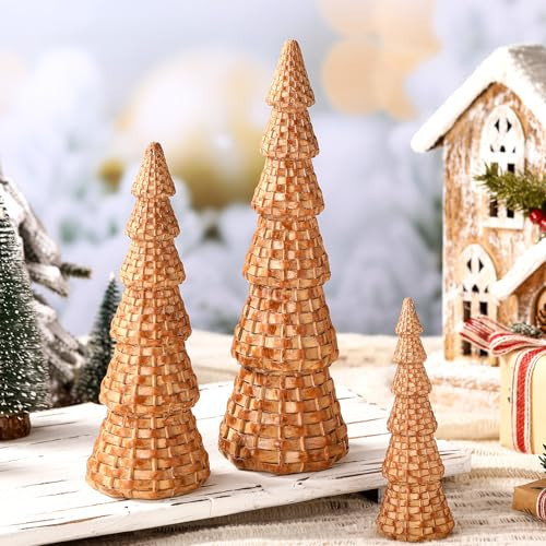 Soulchen 3 Pcs Rattan Resin Christmas Tree Cone Christmas Decor Tabletop Winter Minimalist for Holiday Entryway Table Mantel Centerpiece | Amazon (US)