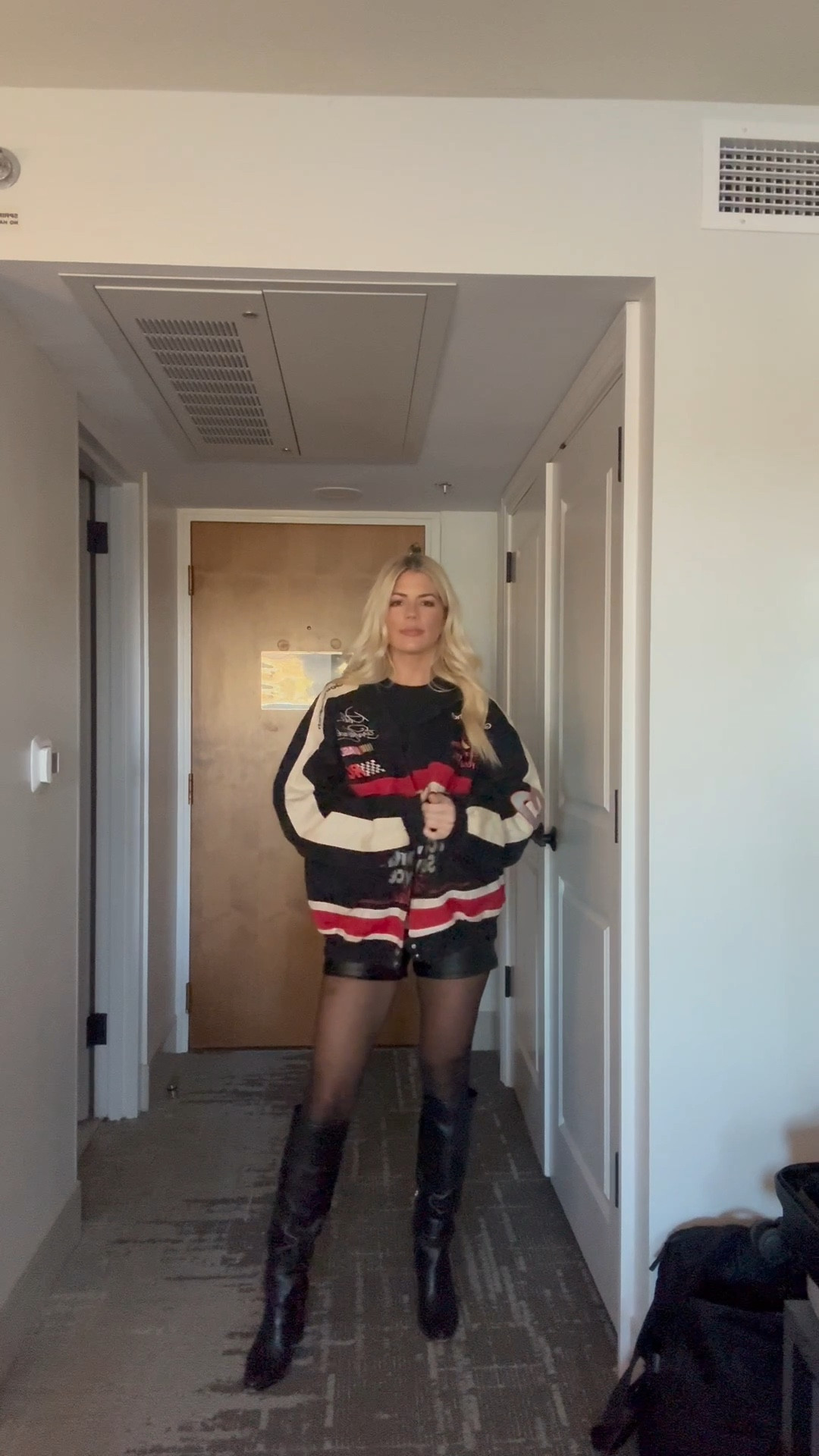 Vintage jacket with leather shorts and boots! 