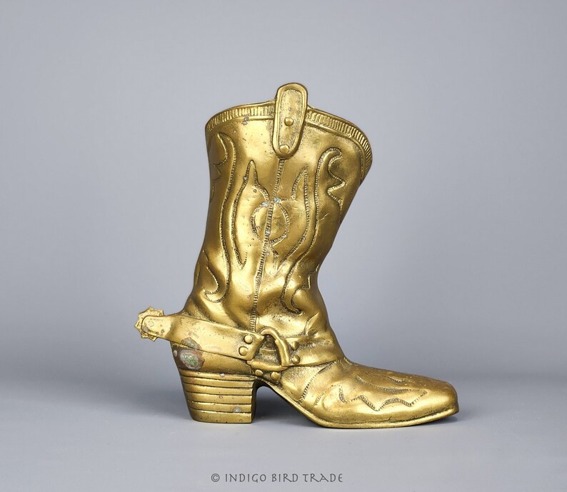 Large Vintage Brass Cowboy Boot with Spur Sculpture Western Cowgirl Boot Statue Vase Gold Metal B... | Etsy (US)