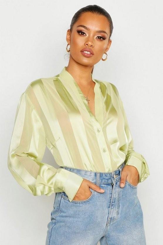 Satin Stripe Button Through Blouse | Boohoo.com (US & CA)