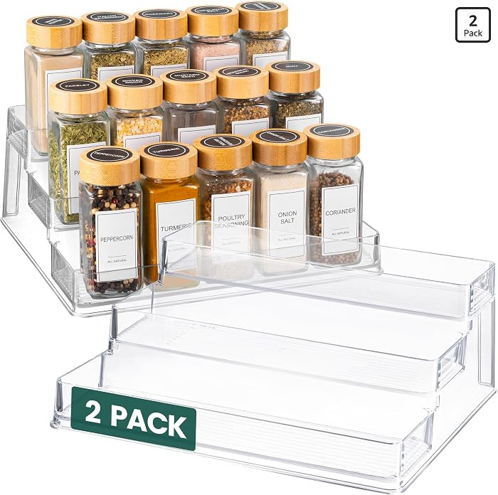 Oizeir Clear Spice Rack (2-Pack) \u2013 3-Tier Acrylic Organizer for Cabinet \u2013 Deep Spice Sh... | Amazon (US)
