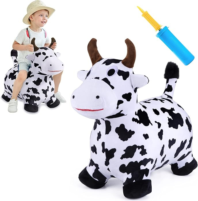 iPlay, iLearn Bouncy Pals Hopping Cow Horse, Toddler Girl Boy Inflatable Bouncing Animal Hopper T... | Amazon (US)