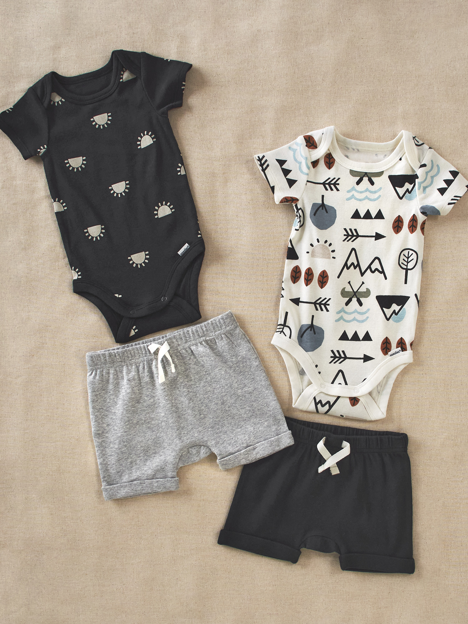 Modern Moments by Gerber Baby Boy Bodysuits & Shorts Outfit Set, 4-Piece, Newborn-12 Months | Walmart (US)