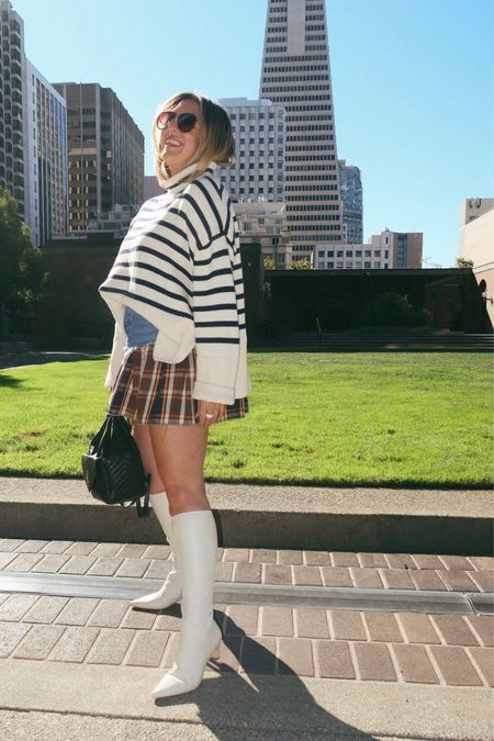 Gap Stripe Sweater
Mother Denim skirt
Revolve Boots 

#LTKitbag #LTKshoecrush #LTKmidsize