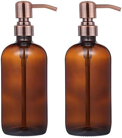 2 Pack Thick Amber Glass Pint Jar Soap Dispenser with Copper Stainless Steel Pump, 16ounce Boston Ro | Amazon (US)