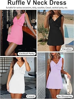 MIYIEONZ Women's Sexy V Neck Sleeveless Backless Ruffles Dress for Women Elegant Mesh Party Fitte... | Amazon (US)