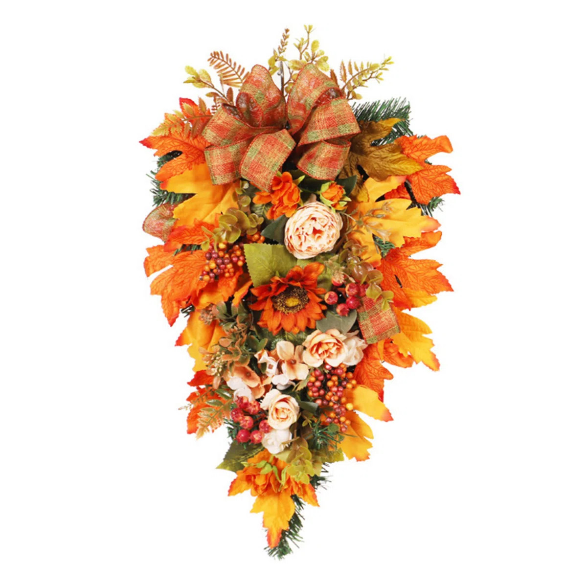 Autumn Imitation Flower Peony Wreath Harvest Festival Teardrop Garland Sunflower Front Door Hangi... | Wayfair North America