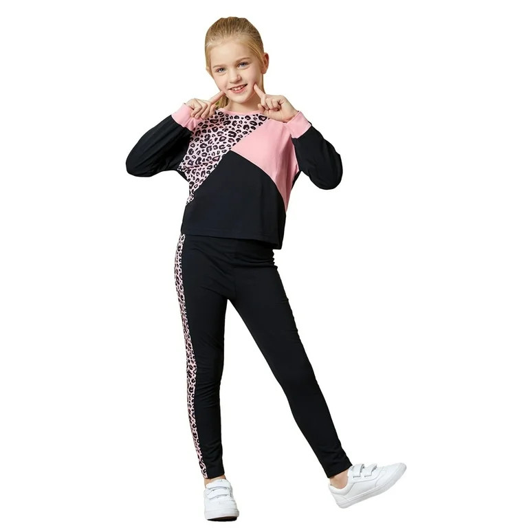 PatPat Kid Girls Sweatshirt and Jogger Set Leopard & Color Block Outfits Set Size 4-12 - Walmart.... | Walmart (US)