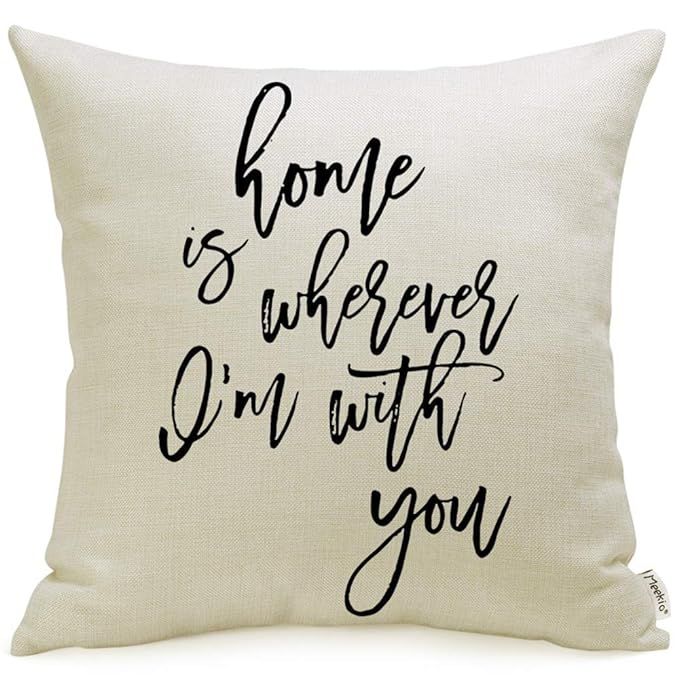 Meekio Farmhouse Pillow Covers with Home is Wherever I’m with You Quote 18 x 18 Inch for Farmho... | Amazon (US)
