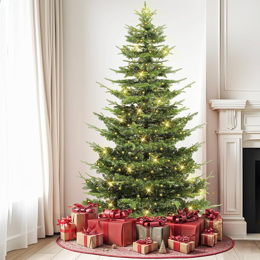 DWVO 7.5ft Aspen Fir Artificial Christmas Tree, Layered Christmas Tree with Crystal Embellishment... | Amazon (US)