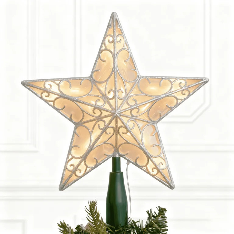 Joyfy 10" Christmas Tree Topper,with LED Silver Print Glitter Small Star Tree Topper with Lights,... | Walmart (US)