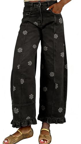 utcoco Barrel Jeans Women 2026 Floral Print Wide Leg Jeans Y2k Patchwork Baggy Boyfriend Denim Pa... | Amazon (US)