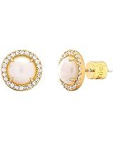 Pera Jewelry 14K Gold Plated Freshwater Cultured Pearl Earrings, Pearl Dangle Stud Earrings, Drop... | Amazon (US)