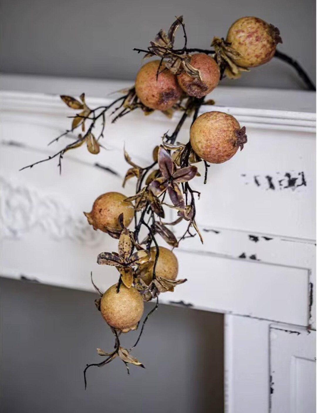 Dried Look Faux 7 Head Pomegranate Fruit Branch. 35" Tall. Realistic. High Quality. Large Fruit. ... | Etsy (US)