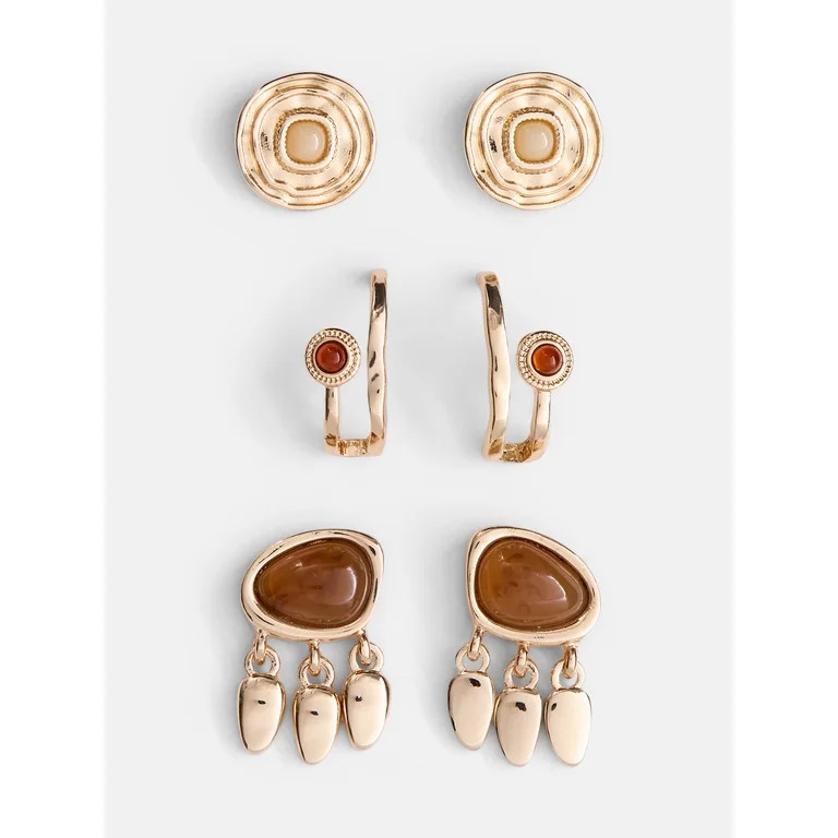 Scenario Women's Gold-Tone Mixed Stud Earrings Set, 3-Pair | Walmart (US)