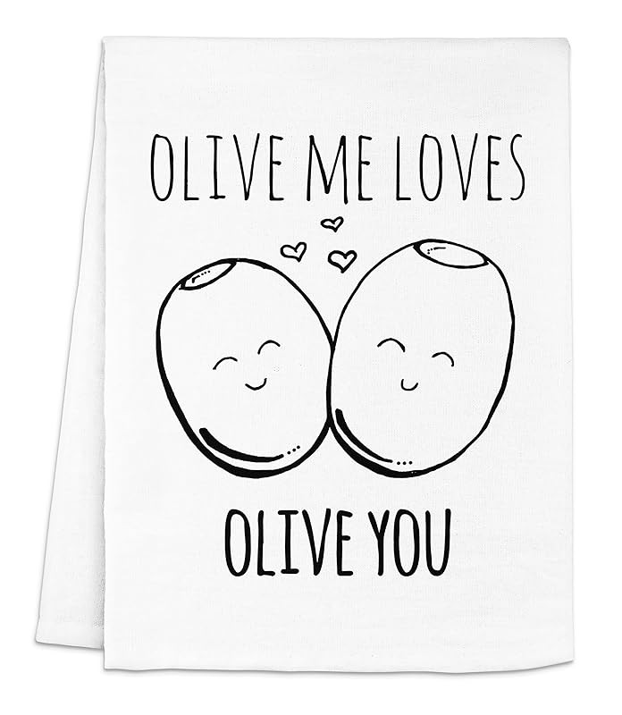 Funny Kitchen Towel, Olive Me Loves Olive You, Flour Sack Dish Towel, Sweet Housewarming Gift, Wh... | Amazon (US)
