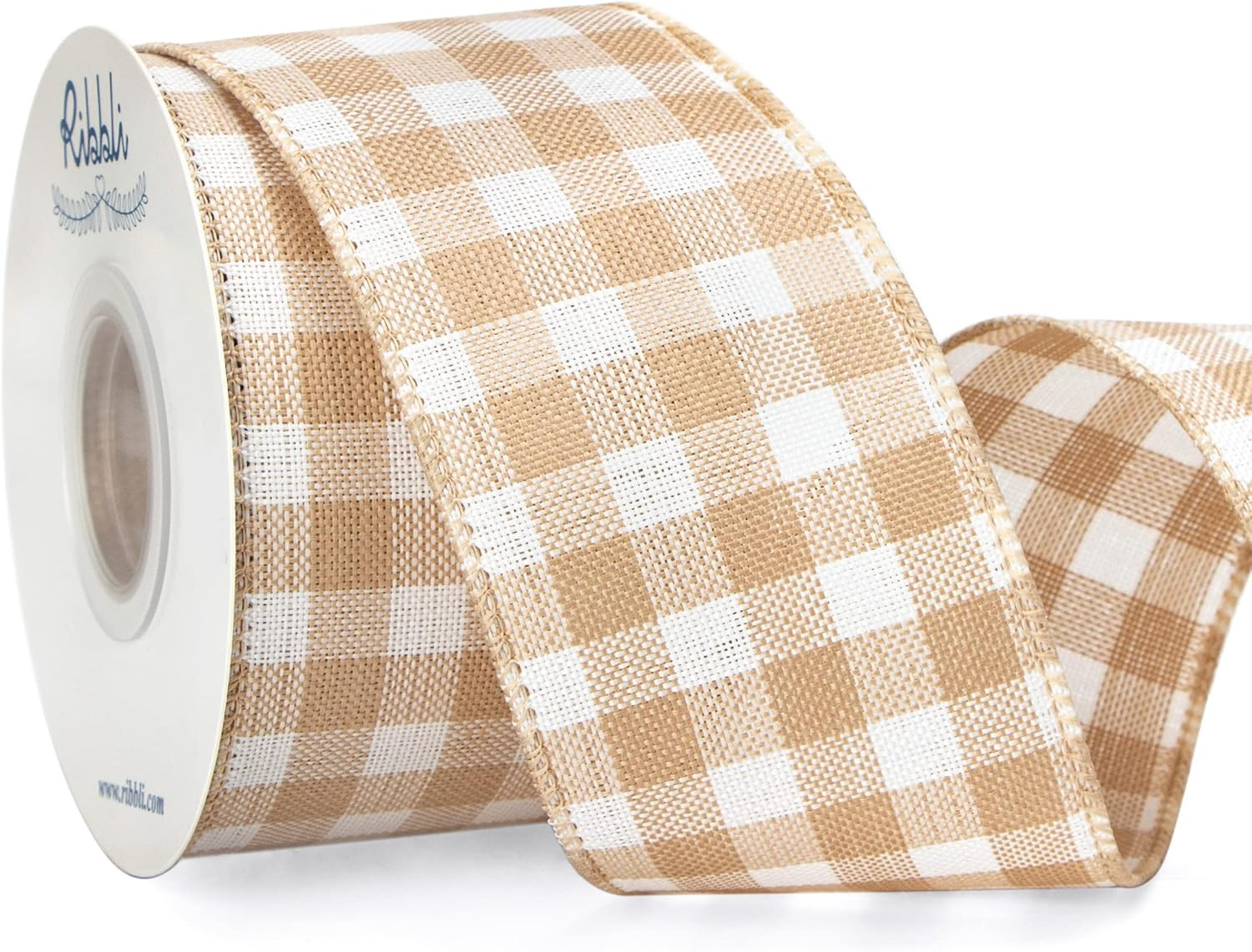 Ribbli Beige and White Check Wired Ribbon, 2-1/2 Inch x 10 Yard,Rustic Plaid Easter Burlap Light ... | Amazon (US)