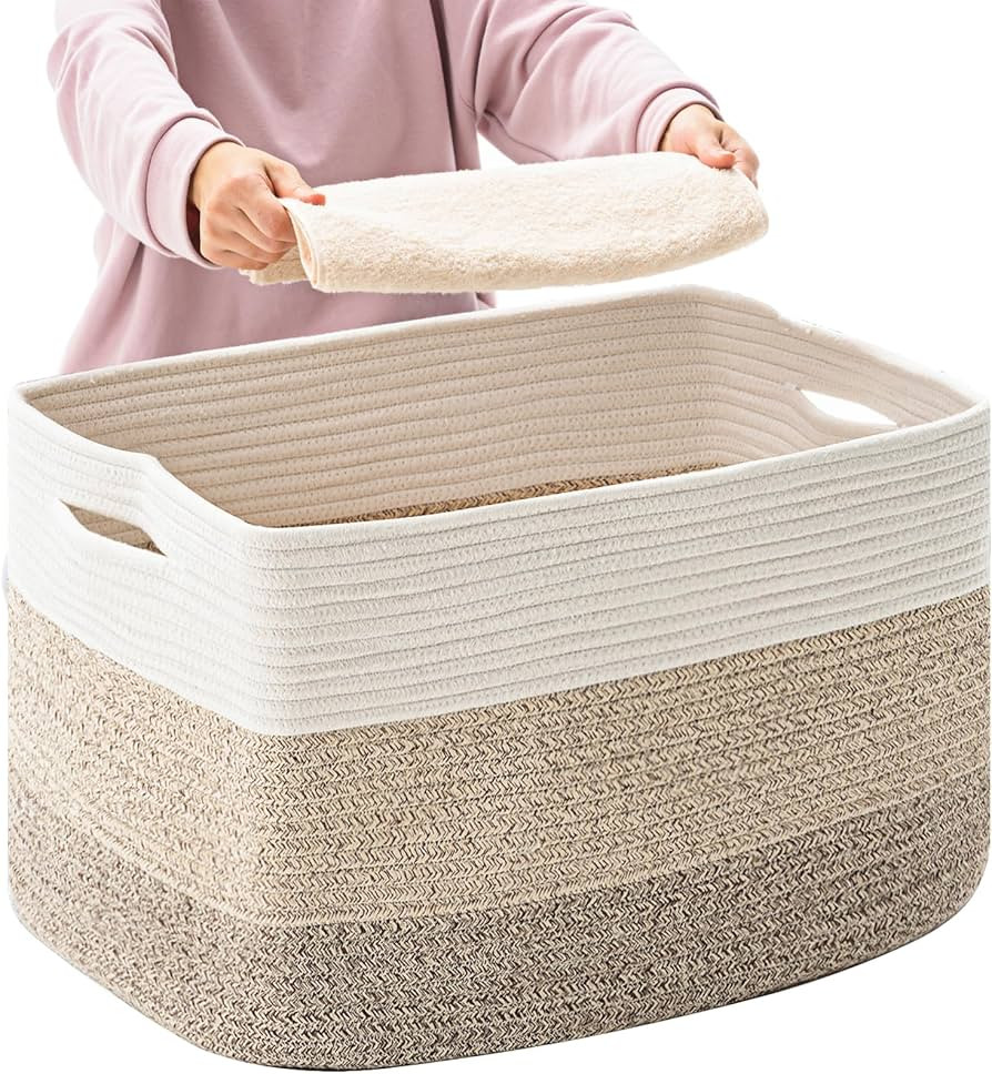 ICERZCZ 75L Large Rectangle Blanket Basket | Storage Basket for Organizing | Woven Nursery Cotton... | Amazon (US)