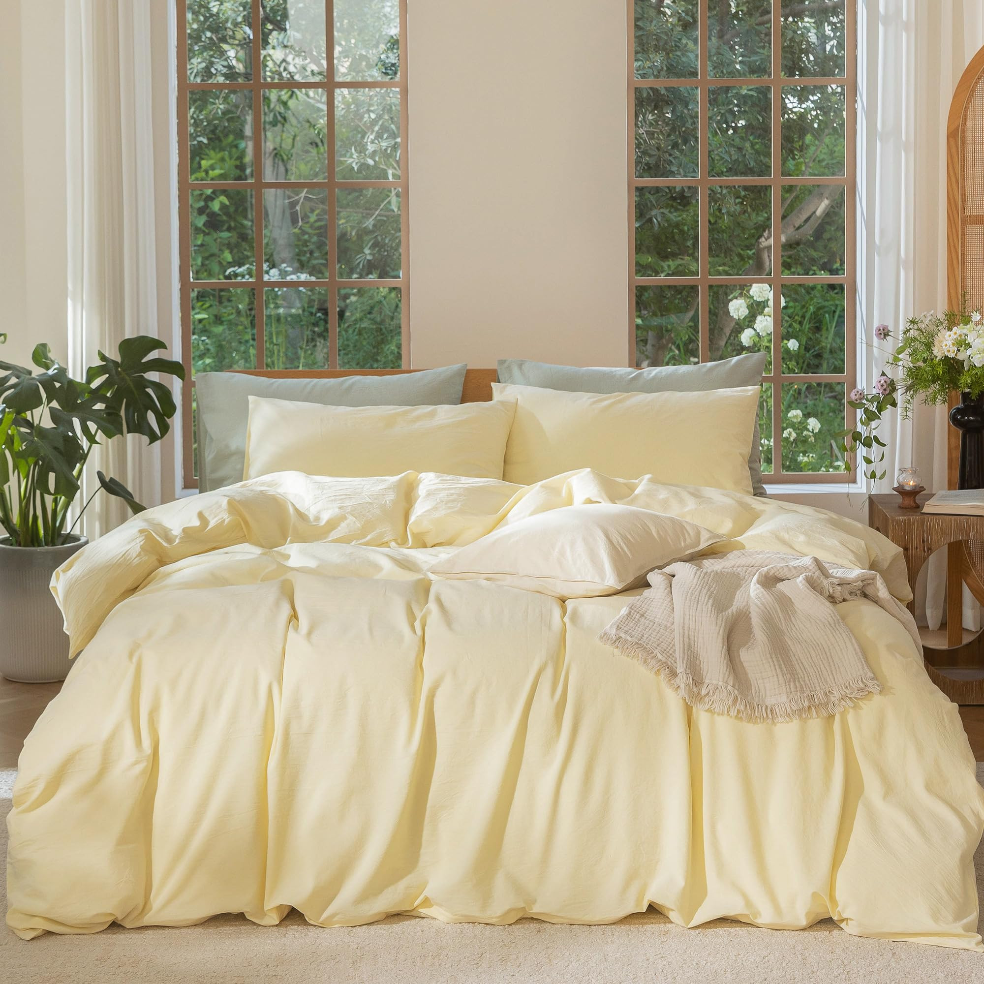 MooMee Bedding Duvet Cover Set 100% Washed Cotton Linen Like Textured Breathable Durable Soft Com... | Amazon (US)