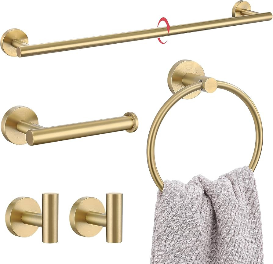 Lairuier 5 Pieces Brushed Gold Bathroom Accessories Set, 23.6 Inch Bath Towel Bar Set, SUS304 Sta... | Amazon (US)