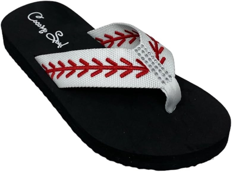 Cocomo Soul Rhinestone Baseball Flip Flops | Embroidered Baseball Flip Flops | Baseball Slippers ... | Amazon (US)