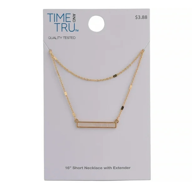 Time And Tru Women's Gold Tone MOP Bar Delicate Pendant Necklace | Walmart (US)
