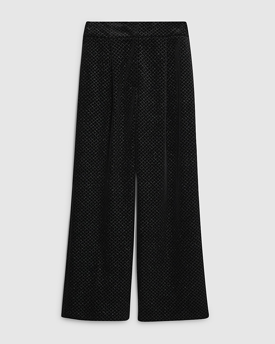 Black Velvet Hotfix Check Wide Leg Trousers | River Island UK & IE