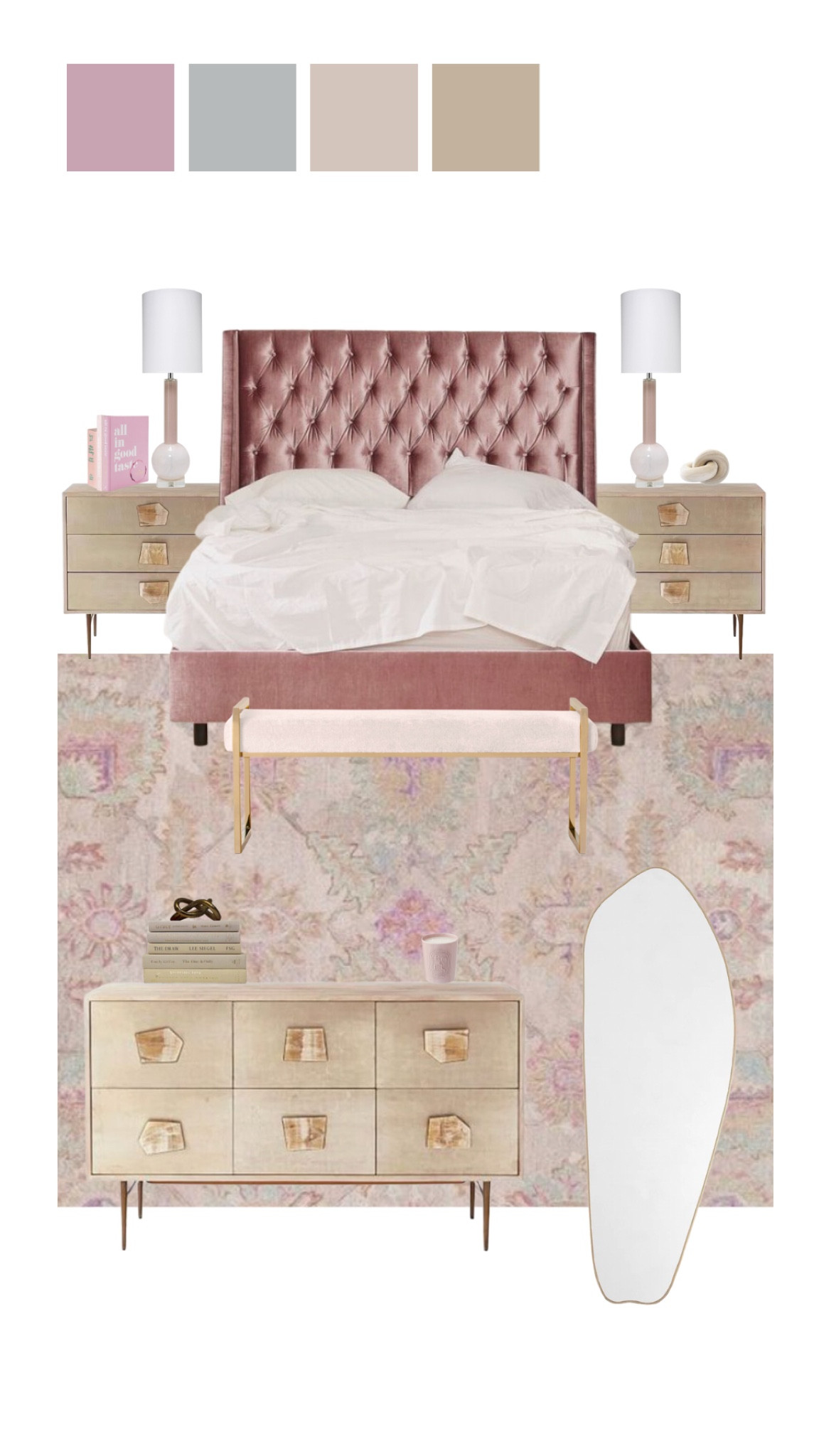 Purple but neutral pops of pink and purple in the rug with bits of gold and brown tieing in the bed and dresser/nightstands 😍 

#LTKGiftGuide #LTKbeauty #LTKHoliday