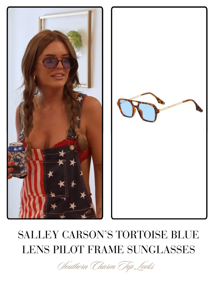 Salley Carson's Tortoise Blue Lens Pilot Frame Sunglasses 

 