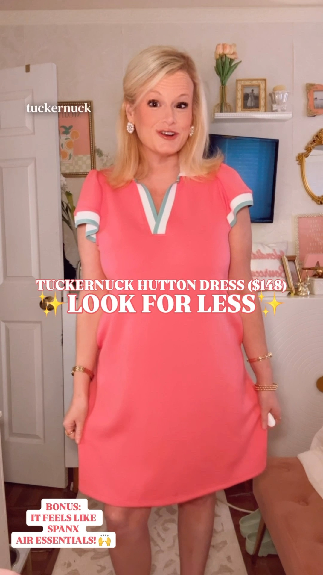 Tuckernuck Hutton Dress Look For Less | Preppy Polo Dress Belk | Crown & Ivy Try On

Tuckernuck Hutton dress look for less | preppy polo dress women | collared v neck dress | sporty preppy dress | look for less preppy style

The $148 Tuckernuck Hutton Dress just met its match at Belk.

Crown & Ivy collared v-neck striped polo dress. Doorbuster price. And if you know the Hutton — the sporty collar, the contrast stripe trim, the clean A-line — you know exactly why I stopped.
I’m in a medium — true to size.

The details are everything.
Sporty collared v-neck with contrast stripe trim. Flutter sleeve. Clean A-line at exactly the right length. Full Hutton DNA.

Available in hot pink and mint green — full Lilly Pulitzer color energy. And the fabric feels exactly like Spanx Air Essentials. Buttery smooth, wrinkle resistant, and effortless all day.

Tennis. Country club. Easter. Spring vacation. Pickleball. Any occasion where everyone asks where you got it.

Doorbuster price on a dress that looks anything but. Shop before it’s gone.

⸻
tuckernuck hutton look for less belk, preppy polo dress crown ivy, hot pink preppy dress spring, mint green preppy dress women, collared vneck dress women, country club outfit affordable, spanx air essentials feel dress, easter dress preppy, tennis dress look for less, sporty preppy dress spring
⸻
#LTKFindsUnder100 #LTKFindsUnder50 #LTKSeasonal #Tuckernuck #LookForLess #PreppyStyle #SpringDress #ActiveDress #LTKSaleAlert #LillyPulitzer #Soanx #SpanxAirEssentials 

#LTKActive #LTKSeasonal #LTKSaleAlert
