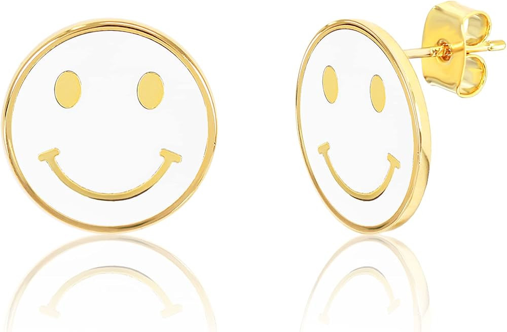 SM Smiley Face Earrings for Women Cute Round Gold Dipped Emoji Stud Earrings for Girls | Amazon (US)