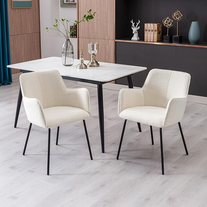 JIRAIN Modern Dining Chair with Arms, Boucle Accent Chairs for Office Living Room, Reading Chairs... | Amazon (US)
