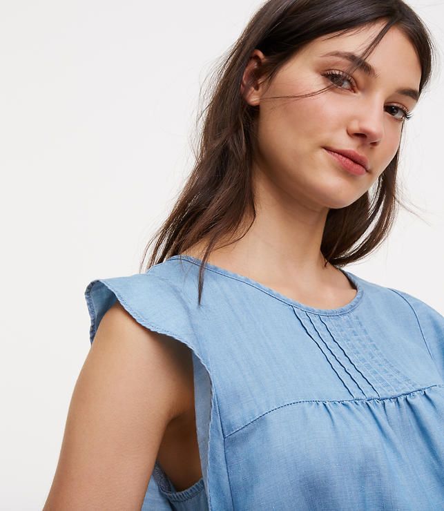 Chambray Pintucked Flutter Shell | LOFT